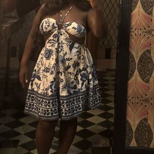 Blue and white floral dress